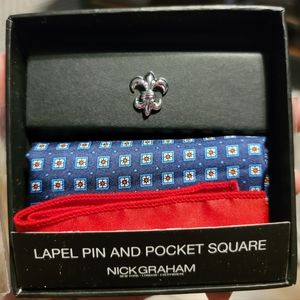 Nick Graham Mens Lapel Pin & Pocket Square Gift Set Msrp $59.50 NWT